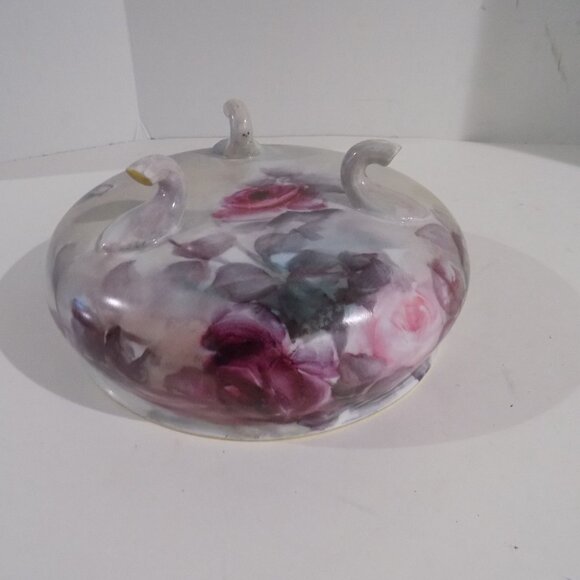 Vintage Limoges France 3 Footed Bowl Dish Pink Purple Roses - Picture 11 of 14